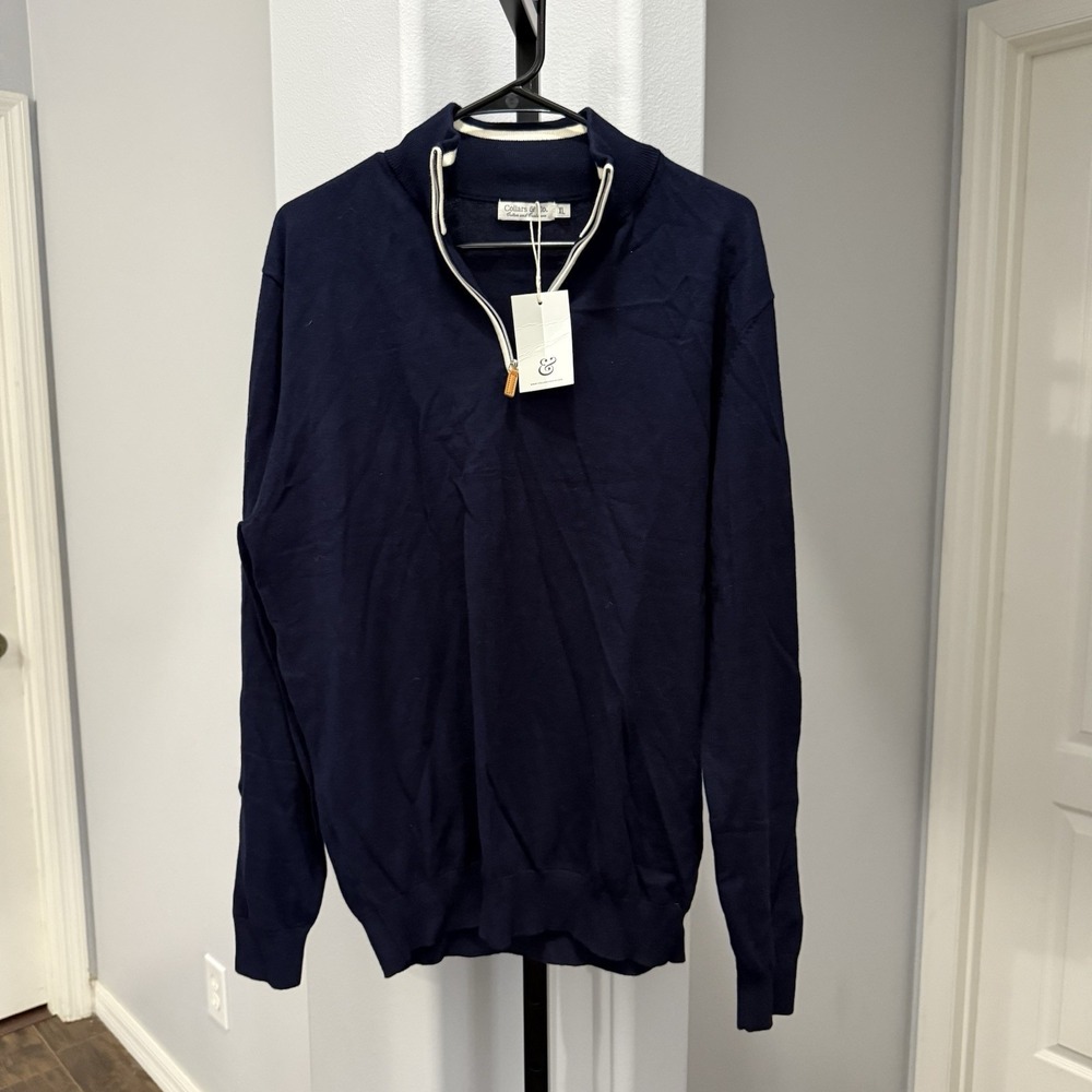 NEW Collars & Co Luxury Touch Cotton and Cashmere Quarter Zip Sweater XL Navy